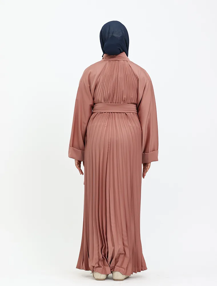 Girls Peach Pleated Silhouette Abaya